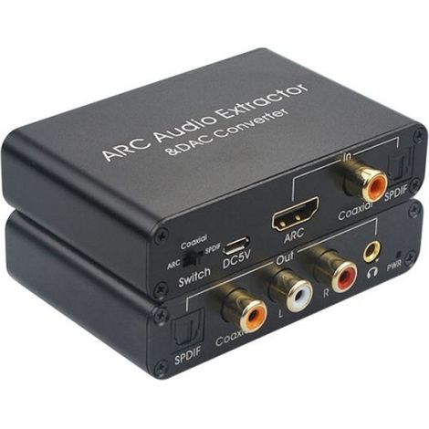 1 Adaptateur Audio ARC, Convertisseur Numérique vers Analogique, Sortie SPDIF Coaxial RCA 3.5mm, Boîtier Alliage Aluminium, Home Cinéma (1/5)