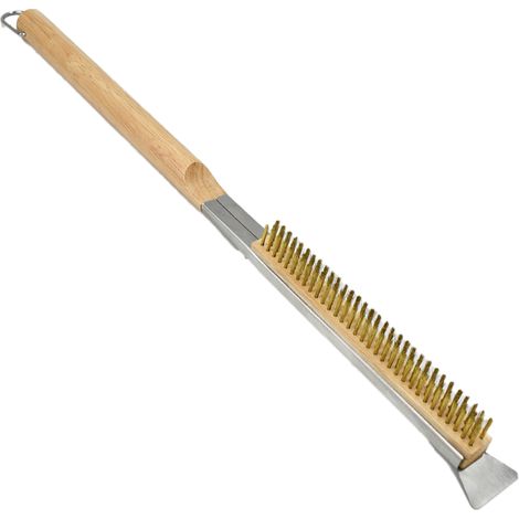 Brosse Pour Four À Pizza - Tête En Fil De Cuivre - Racloir Intégré - Longueur 47 Cm - Pour Pierre À Pizza Et Grill (1/5)