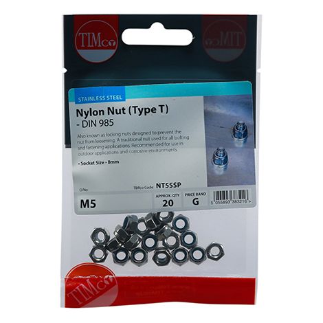 TIMCO Nylon Insert Nuts Type T DIN985 A2 Stainless Steel - M5
