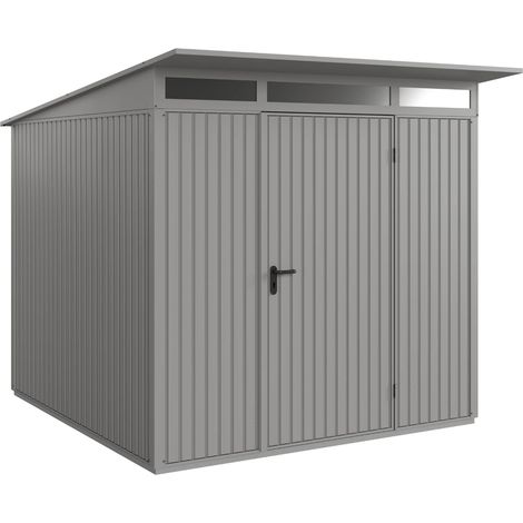 Hörmann Metall-Gerätehaus Berry Classic mit Pultdach Typ 2, 248 x 283 cm, graualuminium, 7 m², 1-flüglige Tür (1/5)
