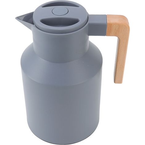 1000-ml-Kaffeekanne mit Holzgriff, doppelwandig und vakuumisoliert, ideal für Tee, Säfte und Kaffee. Farbe: Grau. (1/5)