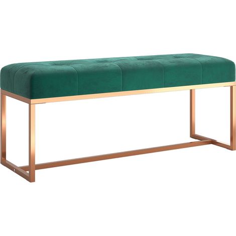 Banco de diseño moderno con título 110 x 36 x 45 cm en terciopelo verde oscuro DEC024818