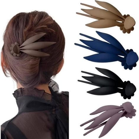 4 PCS Barrette à cheveux, forme feuille, plastique et métal, bec de canard, pour femmes et filles (1/4)