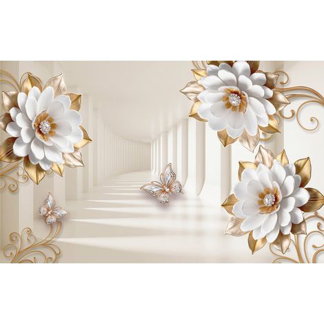 Papier peint panoramique - Fleurs 3D - 130 cm x 81 cm (1/2)