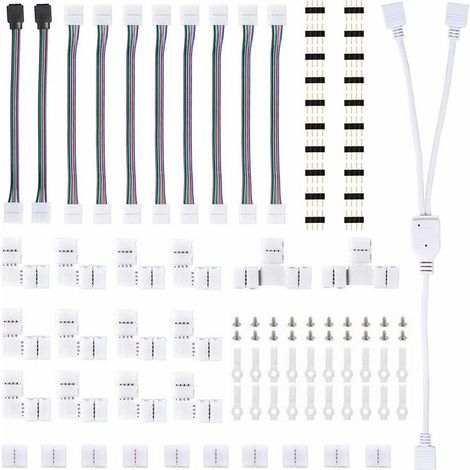 Connecteurs de Bande, Kit Connecteur Bande Lumière LED, avec Connecteurs Males 4 Broches Connecteurs LED Forme de L, Connecteur Bande LED RGB 5050, pour LED 10mm Ensemble d'Accessoires d'Extension (1/5)