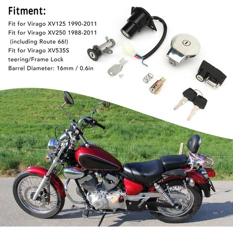 Bloc-contact Moto - Contacteur de démarrage + Serrures réservoir, casque et coffre avec clés - Compatible Yamaha Virago XV125/XV250/XV535 (1/5)