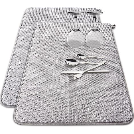 Set mit 2 Mikrofaser-Abtropfmatten, ultra-saugfähig, 61 x 43 cm (24 x 17 Zoll), große Abtropfmatten für Arbeitsplatten, Spülbecken und Abtropfflächen, grau (1/5)