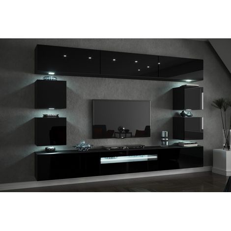 Ensemble meuble TV CONCEPT C81-18W-HG2-1A noir brillant 257 cm (1/3)