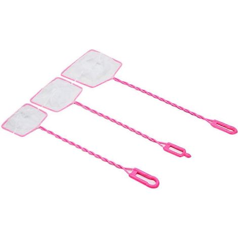 Cette épuisette pratique à main est dotée d'une longue poignée en plastique, d'une maille fine et convient aux aquariums (rose). (1/4)
