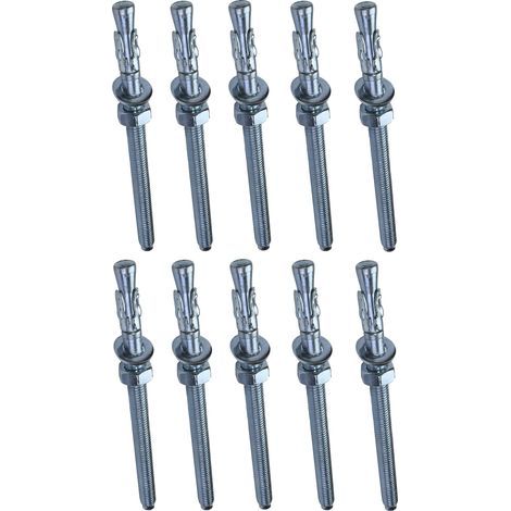 10x Boulon Vis d’ancrage filetage long, Goujon à expansion - M8x120mm - en acier zingué - pour béton, pierre (1/4)