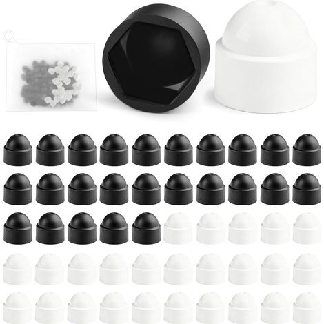 50PCS Capuchons de Protection pour Écrous M8, Capuchons de Protection en Plastique pour Vis à Tête Hexagonale, Offrant Une Protection AntidéRapante pour meubles Machine et Véhicule, Noir+Blanc (1/5)
