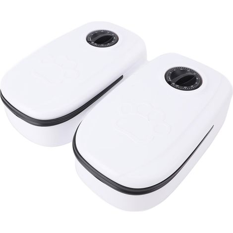 Distributeur automatique de croquettes pour animaux (2 repas), avec minuterie, fond antidérapant et gamelles séparées, noir. (1/5)