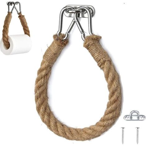 Jute rope and stainless steel toilet paper holder – Rust-resistant wall mount – Easy installation with included screws (1/5)