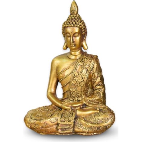 Statue Bouddha Sanci – Décoration Zen et Feng Shui – pour Créer Une Ambiance Relaxante et Spirituelle – Idée Cadeau Porte-Bonheur – Hauteur: 18cm – Couleur : Dorée (1/5)