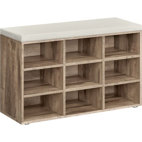 Banc à chaussures meuble d’entrée avec siège étagère à chaussures avec coussin et 9 compartiments étagères réglables pour couloir salon 303 x 785 x 48 cm marron rustique (1/3)