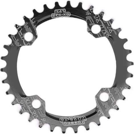 FMFXTR Narrow-Wide-Kettenblatt für Fahrräder, 104 mm Lochkreis, 34 Zähne, rund, einzelnes Kettenblatt, für Mountainbikes und Rennräder, schwarz (1/5)