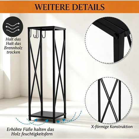 Kaminholzständer mit Kaminbesteck Metall schwarz 34 x 34 x 111 cm MODENUIT (1/2)