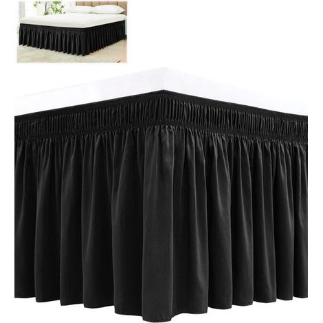Jupe de lit élastique, jupe de lit d'angle, jupe de lit, ourlet de 45 cm, couvre le matelas et le sommier, 180 x 200 cm, protège-matelas, noir (1/5)