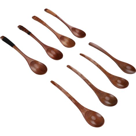 Cuillères à soupe en bois de style japonais, ensemble de 2 cuillères en bois pour manger, cuisiner et mélanger. Ustensiles de cuisine pour manger, cuisiner et remuer.