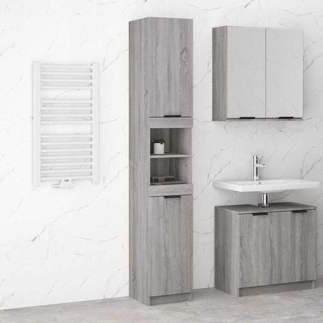 Armoire de Rangement de bain Sonoma Gris 32x34x188,5 cm Bois d'Ingénierie, Design Moderne (1/5)