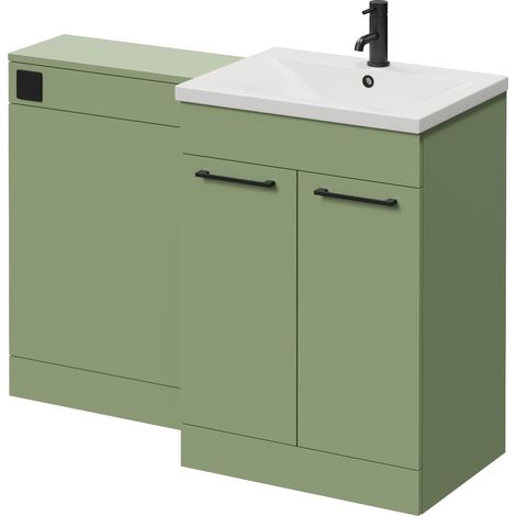 Napoli 460 Cento Olive Green 1200mm 2 Door Vanity Unit Toilet Suite with Glide Basin - 1200mm - Matt Black 160mm HandleWithout Kingston Toilet Pan
