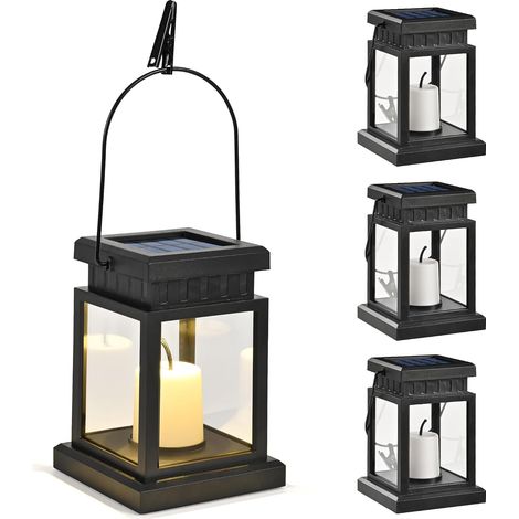 Lot de 4 Lampes Solaires Extérieures Suspendues, Effet Bougie LED, Décoration de Jardin, Terrasse, Pelouse et Parasol (1/5)