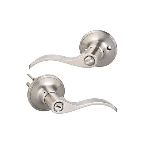 Serrure de porte renforcée en alliage de zinc, poignée de toilette pour salle de bain, verrou de porte intérieur robuste, accessoire quincaillerie, poignée avec loquet de sécurité, finition durable. (1/5)
