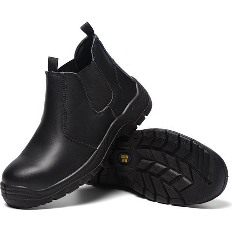 Men's Women's Work Boots, Steel Toe, Slip-On Leather Shoes, Comfortable and Beautiful, Black - 46 (1/5)