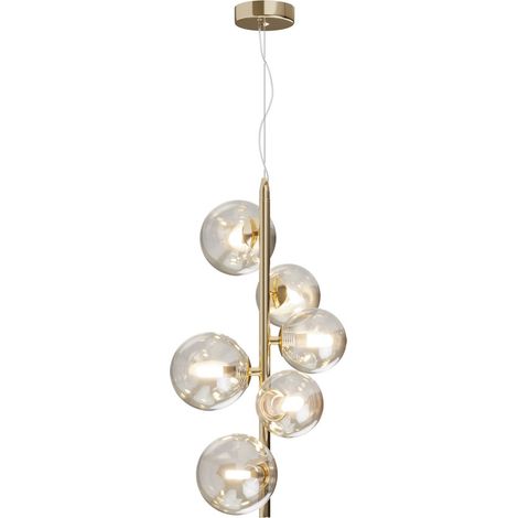 Lampadario Contemporaneo Dallas Metallo Oro 6 Luci Diffusori Vetro Cognac (1/3)