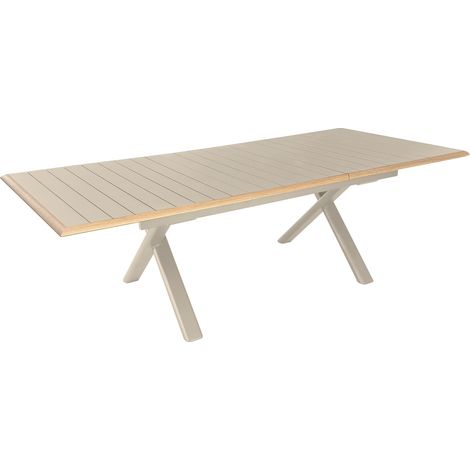 PROLOISIRS Table de repas extensible en aluminium - COLIBRI 187/247 x 100 - Allonge automatique - Coloris crème et chêne