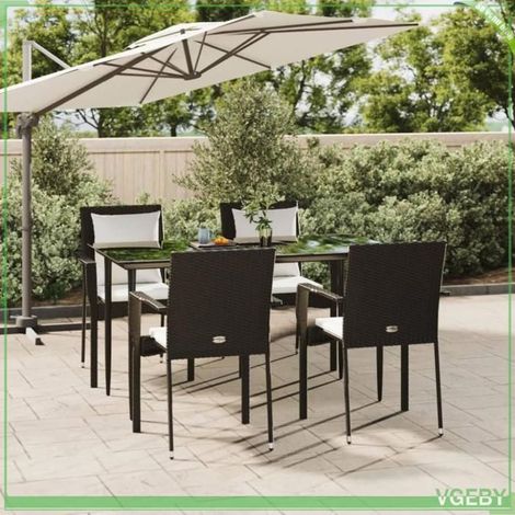 Ensemble de salle à manger de jardin - FAFEICY - 3185097 - Résine tressée - 4 chaises + table 140x70 cm - Coussins rembourrés (1/5)