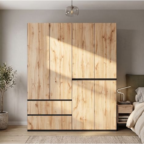 6-türiger Kleiderschrank 180 x 50 x 200 cm, MDF/Holz, 5 Schubladen – MEUBLIV (1/5)