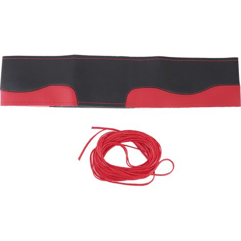 Housse de volant universelle 15 pouces DIY couture main microfibre cuir perforé (noir rouge) (1/5)