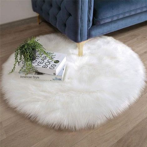 1 pièce Tapis en fourrure synthétique, doux et épais, tapis de canapé pour chambre à coucher, salon ou chambre d'enfant, blanc 120 cm (1/5)