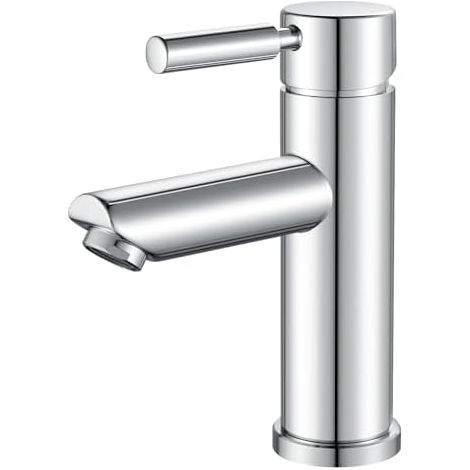 Mitigeur de lavabo  en acier inoxydable 304 de qualité alimentaire, modèle monotrou à manette unique, réglage eau chaude et froide-Argenté