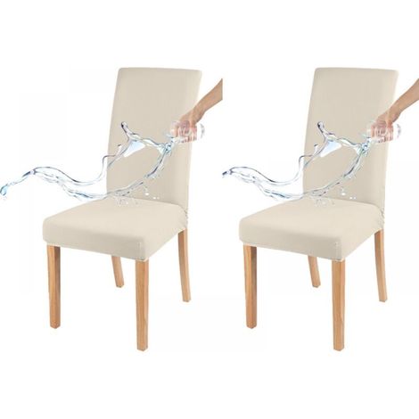 Housse de chaise imperméable, universelle pour toutes les saisons, couleur unie, facile à nettoyer, blanc cassé (ensemble deux pièces) (1/5)