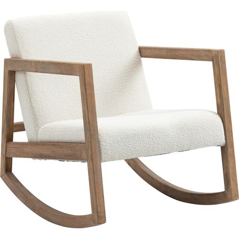 Sillón balancín relax con estructura de madera, tapizado, color blanco crema (1/5)