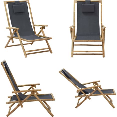 Relaxstuhl Verstellbar Dunkelgrau Bambus und Stoff - Bambus Sessel - Gartenstuhl - Klappstuhl - Outdoor Möbel - Lounge Chair - Home & Living (1/5)