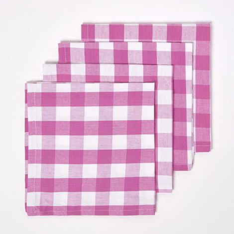 HOMESCAPES Pink Block Check Cotton Gingham Napkins, Set of 4