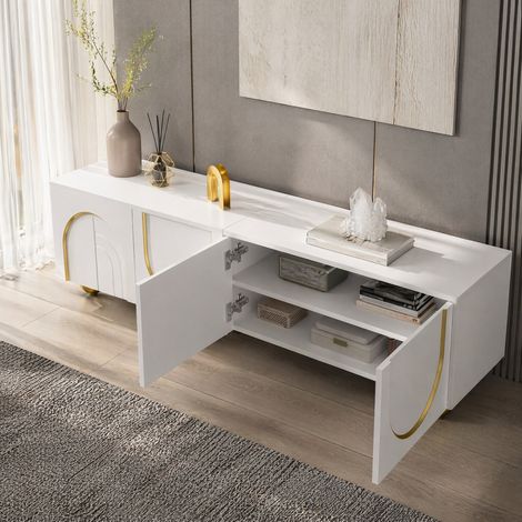 Mobile TV 170 x 38 x 44 cm, 4 ante, bianco e oro, in truciolato DESVIAE (1/5)