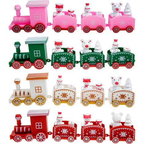 4 ensembles de décorations de Noël en bois, décorations de train-19.5X4.6CM
