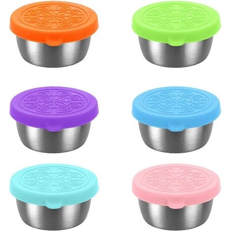Lot de 6 petits récipients à vinaigrette nomades de 40 ml, réutilisables et étanches, avec couvercles. (1/2)
