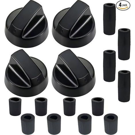 Lot de 4 boutons commande noirs universels – 12 adaptateurs – Pour four, cuisinière, plaque (1/5)