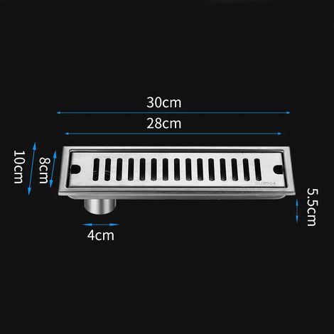 (10x30cm Side)Bathroom Silver Shower 10cm Wide Floor Drain Sus 304 Stainless Steel Large Displacement Deodorant Anti-rust Floor Drain (1/4)