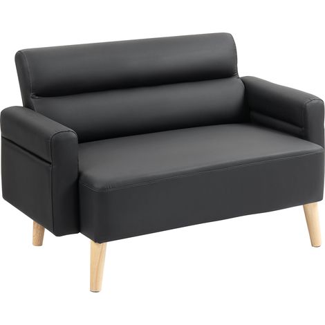 Compact Black Faux Leather Two-Seater Sofa for Modern Living Room Decor