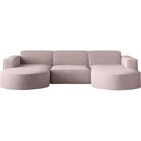 Ecksofa Designer MODENA U STUDIO stoff Dicker cord Poso Rosa (1/4)
