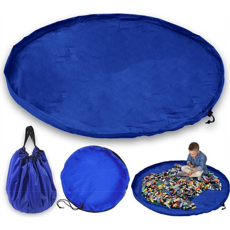 Borsa porta giocattoli Tappetino da gioco grande Organizer pieghevole per giocattoli per bambini Borsa con coulisse Idee per riporre e tenere tutto in ordine (150 cm, blu) (1/5)