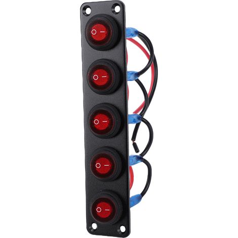 Tableau interrupteurs bascule 5 positions 20A commutateur rond rouge etanche aluminium pour voiture bateau camping-car camion remorque (1/5)