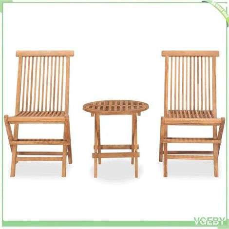 Ensemble à manger extérieur pliable 3 pcs - FAFEICY - 315453 - Bois de teck - 2 places - Table Ø50 cm (1/5)