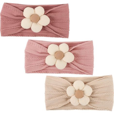 3 Pièces Filles Fleurs Bandeaux Extensible Nylon Bandeaux Fait Main Cheveux Accessoires pour Nouveau-né Nourrissons Tout-petits Enfants (1/5)